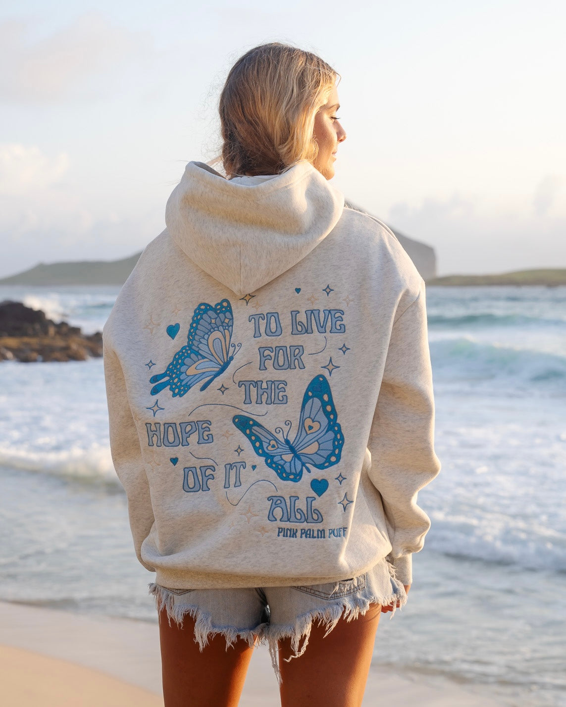 Pink Palm Puff "To Live For the Hope of it All" Hoodie in Heather