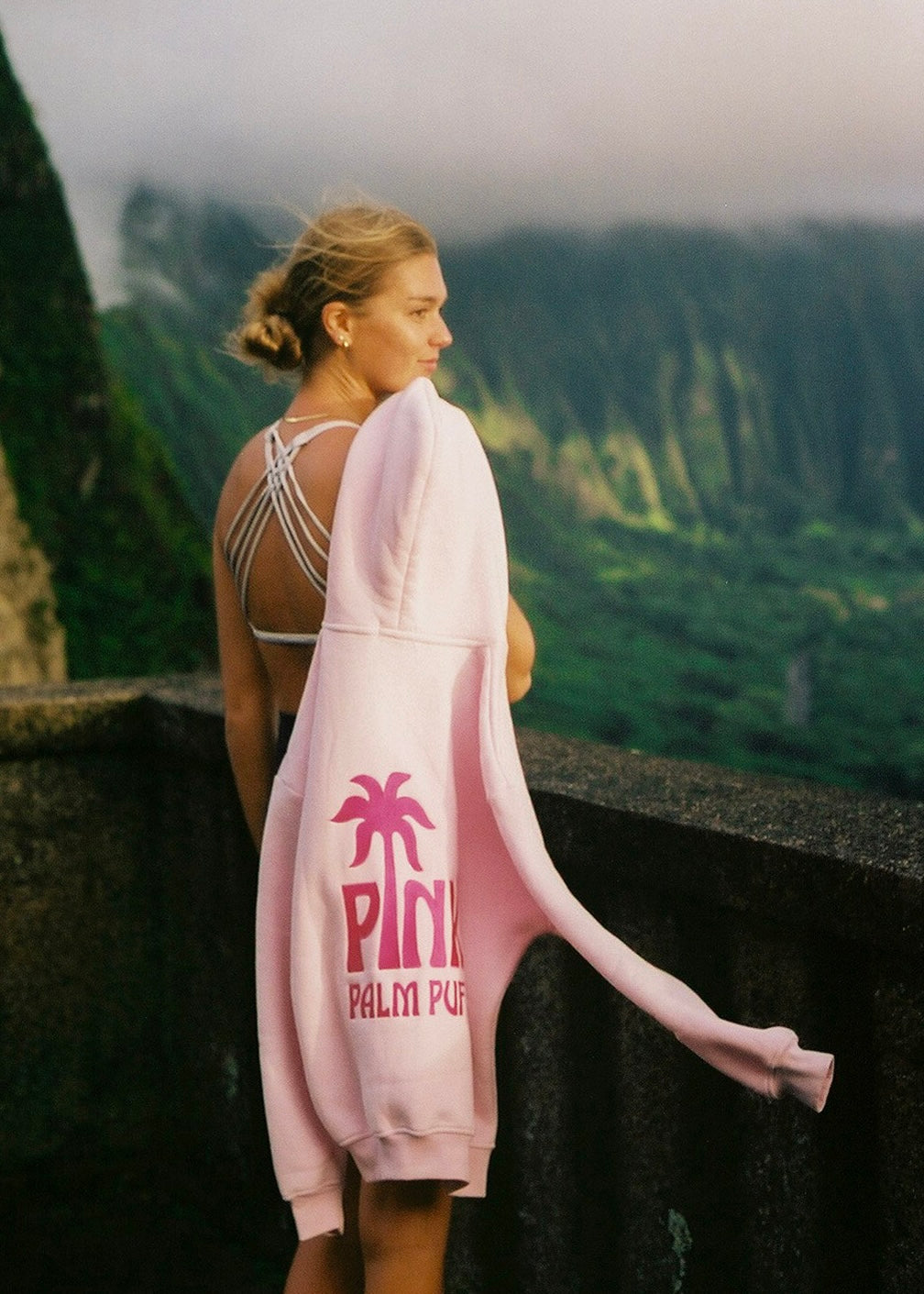 Pink Palm Puff Classic Puff Hoodie in Blush