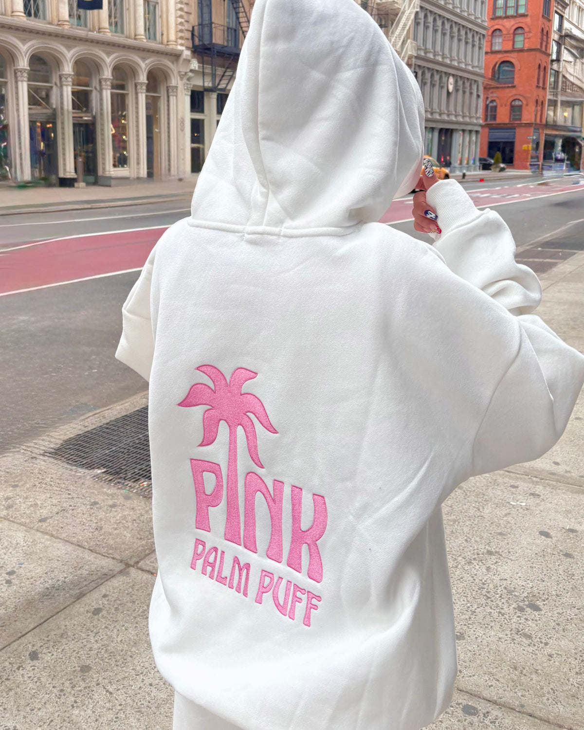 Pink Palm Puff Classic Puff Hoodie in Pink Opal