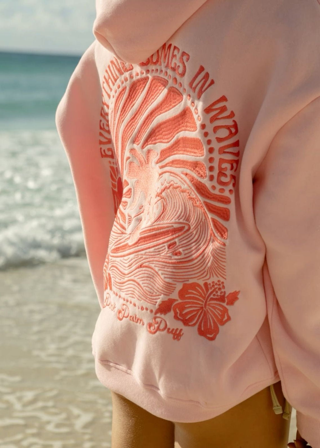 Pink Palm Puff "Everything Comes in Waves" Hoodie in Pink