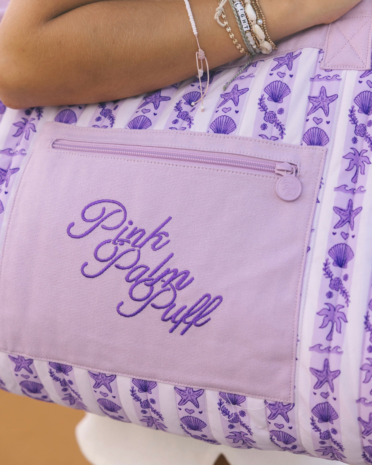 Pink Palm Puff Couture Carryall in Twilight (Reversible)