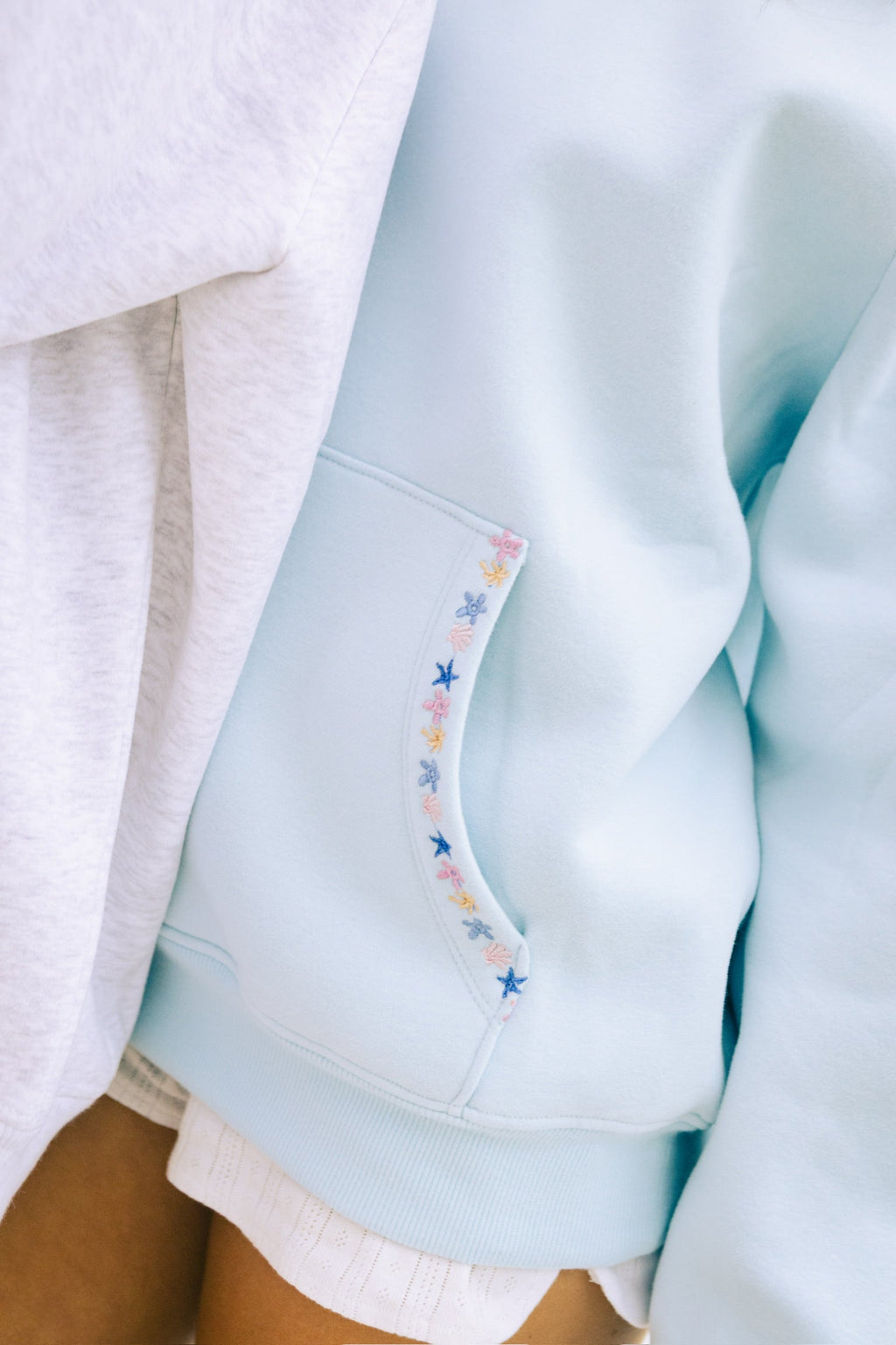 Pink Palm Puff “Chase the Sun” Relaxed Hoodie in Sky Blue