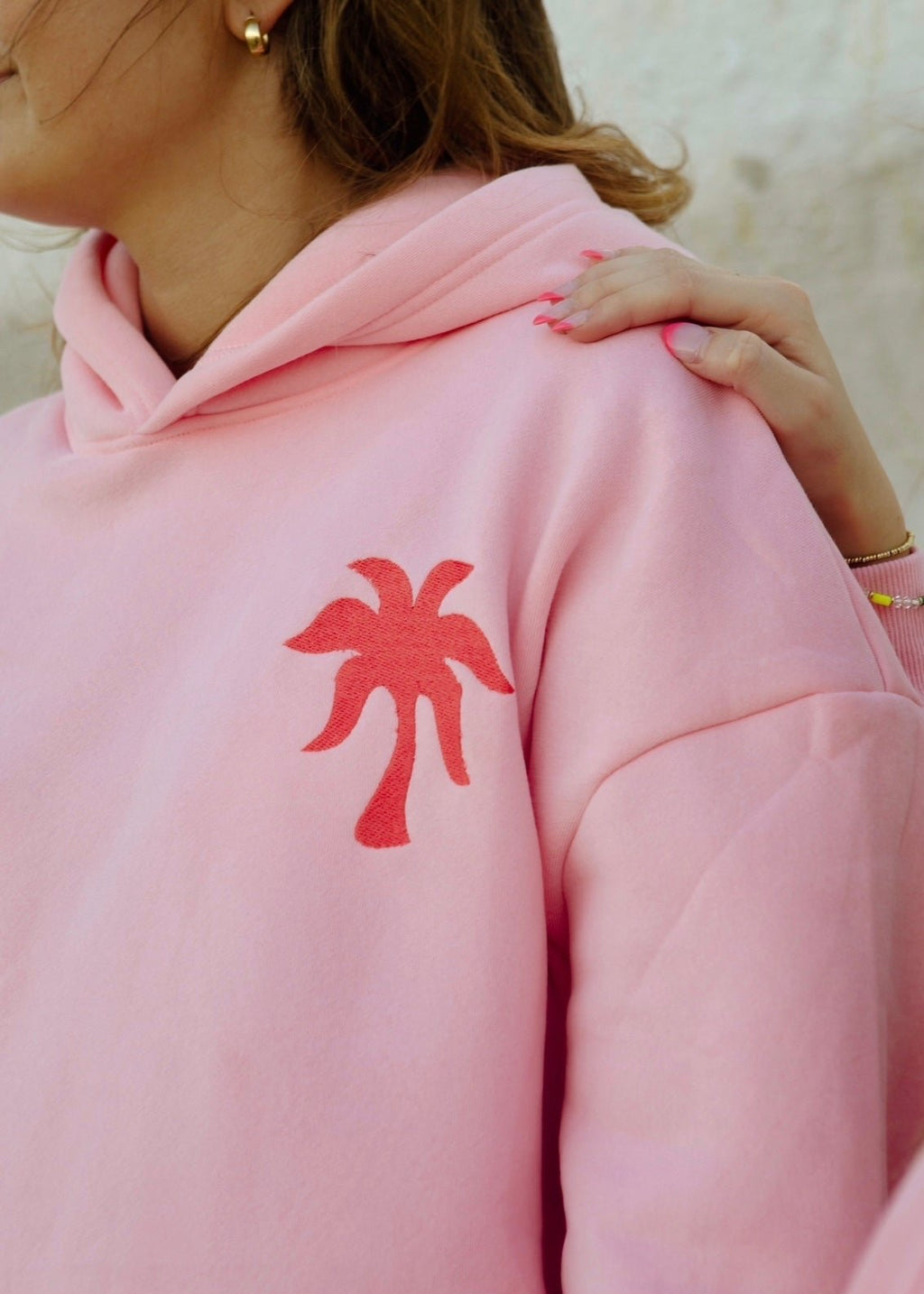 Pink Palm Puff "Everything Comes in Waves" Hoodie in Pink