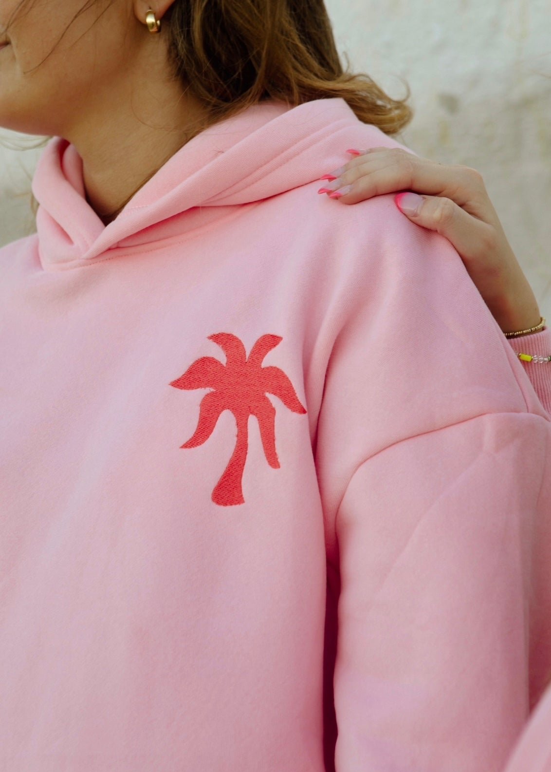 Pink Palm Puff "Everything Comes in Waves" Hoodie in Pink