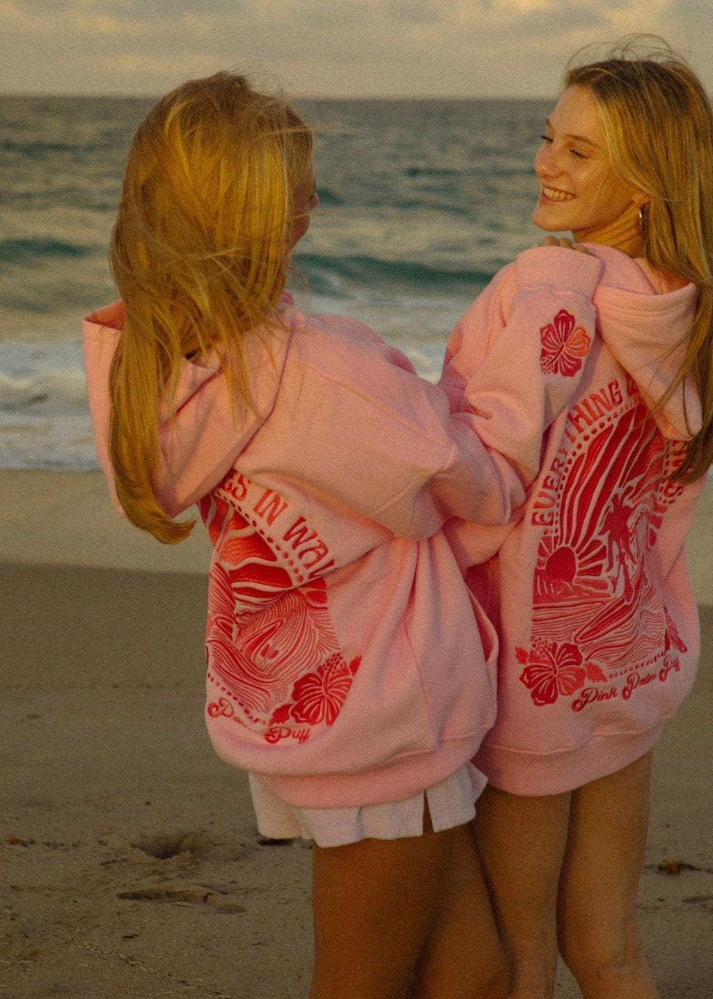 Pink Palm Puff "Everything Comes in Waves" Hoodie in Pink