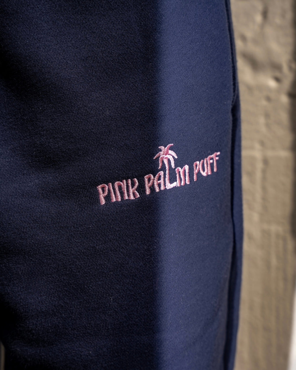 Pink Palm Puff Classic Sweatpants in Navy