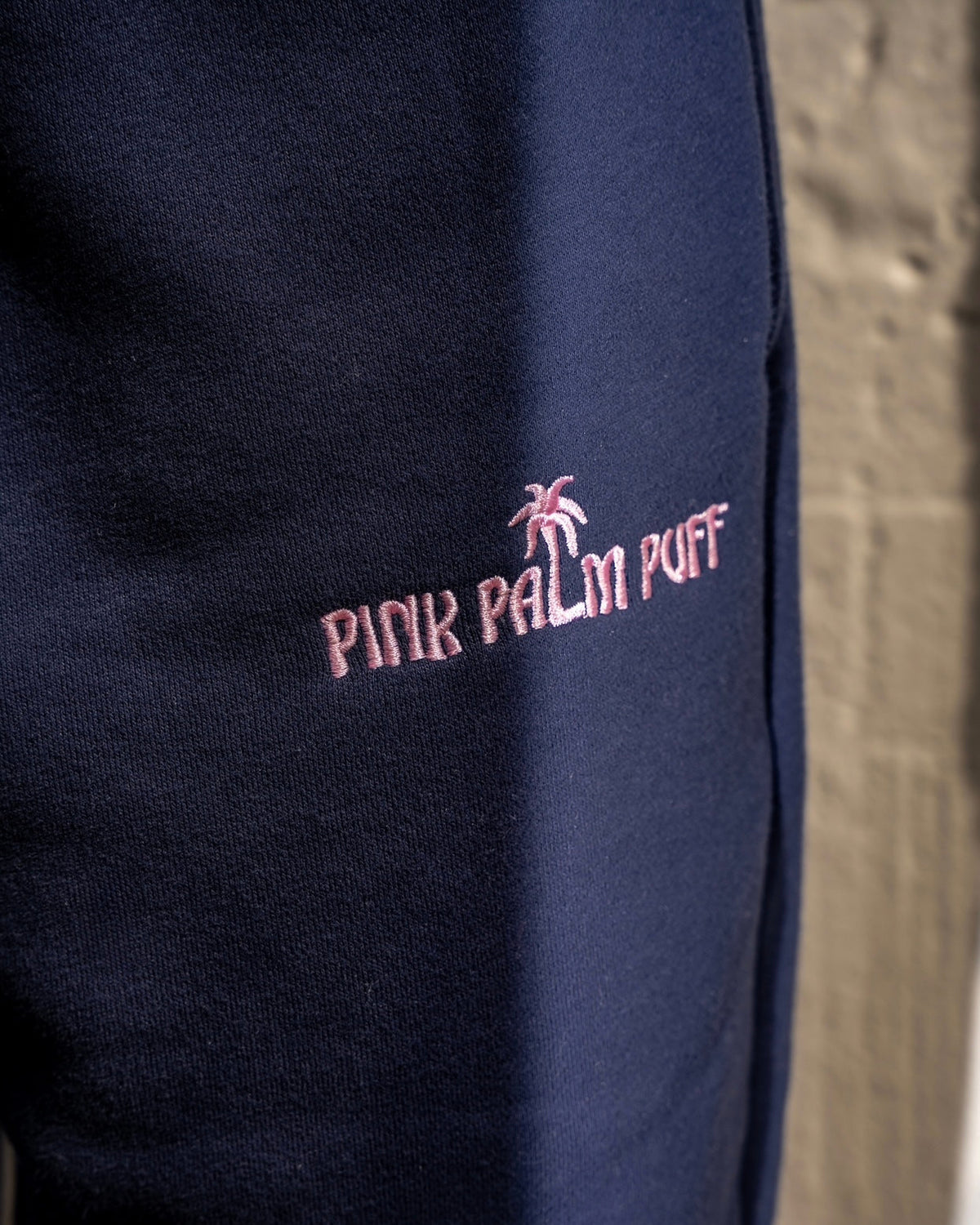 Pink Palm Puff Classic Sweatpants in Navy