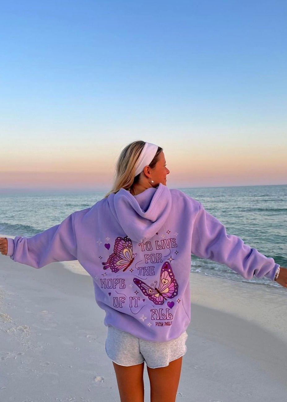 Pink Palm Puff "To Live For the Hope of it All" Hoodie in Lilac
